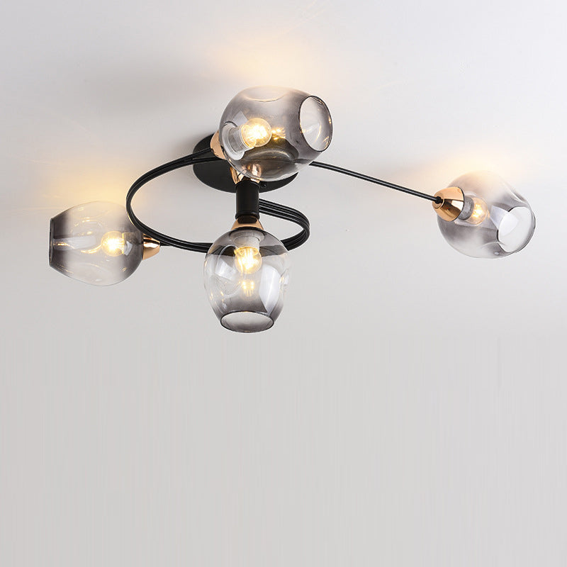 Contemporary Nordic Dome Glass Lampshade Semi-Flush Mount Ceiling Light - 4/6 Light for Living Room