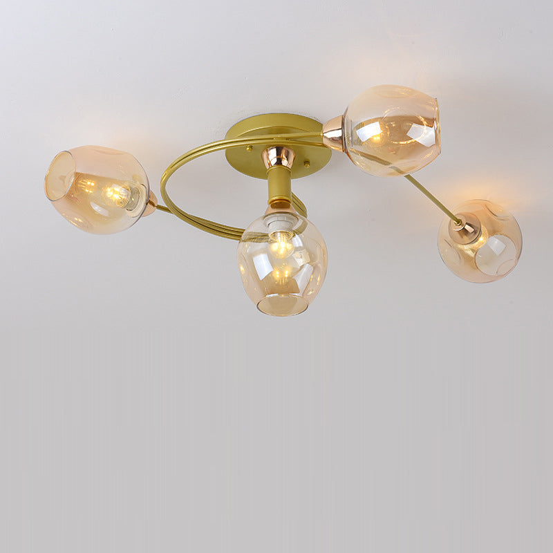 Contemporary Nordic Dome Glass Lampshade Semi-Flush Mount Ceiling Light - 4/6 Light for Living Room