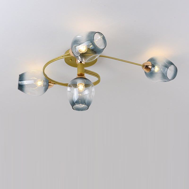 Contemporary Nordic Dome Glass Lampshade Semi-Flush Mount Ceiling Light - 4/6 Light for Living Room