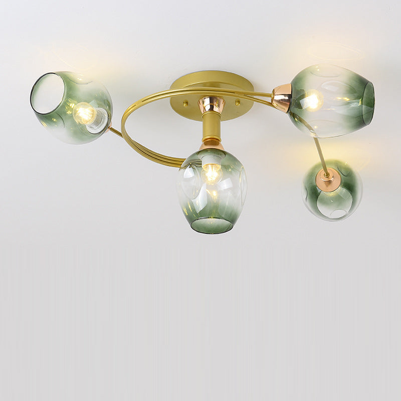 Contemporary Nordic Dome Glass Lampshade Semi-Flush Mount Ceiling Light - 4/6 Light for Living Room