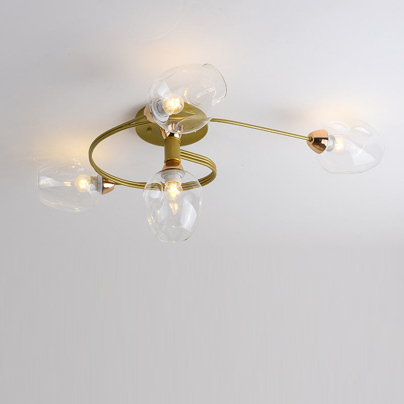 Contemporary Nordic Dome Glass Lampshade Semi-Flush Mount Ceiling Light - 4/6 Light for Living Room