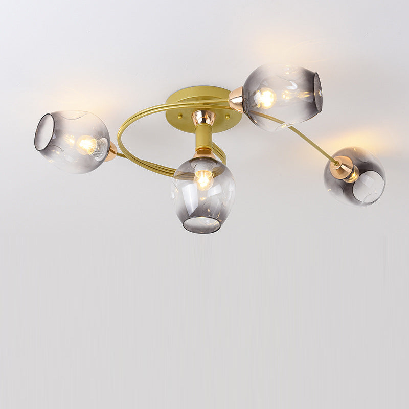 Contemporary Nordic Dome Glass Lampshade Semi-Flush Mount Ceiling Light - 4/6 Light for Living Room