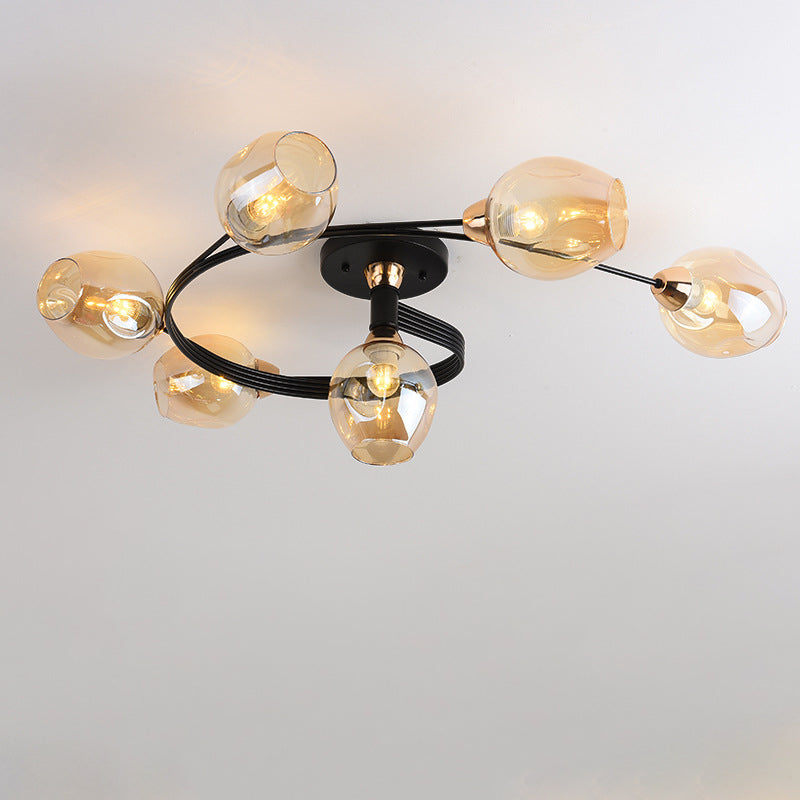 Contemporary Nordic Dome Glass Lampshade Semi-Flush Mount Ceiling Light - 4/6 Light for Living Room