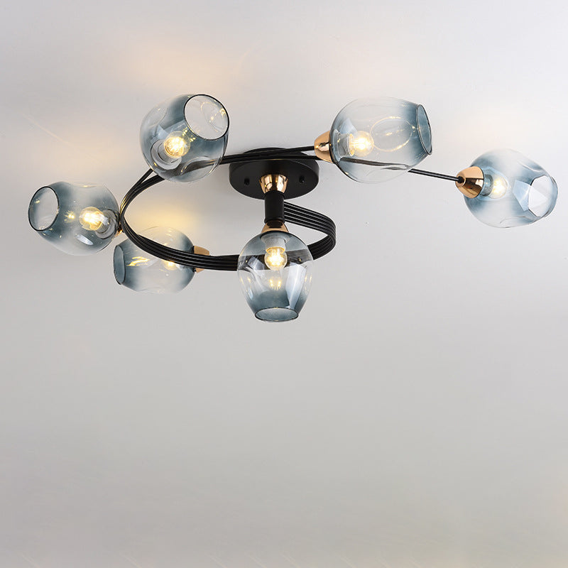 Contemporary Nordic Dome Glass Lampshade Semi-Flush Mount Ceiling Light - 4/6 Light for Living Room