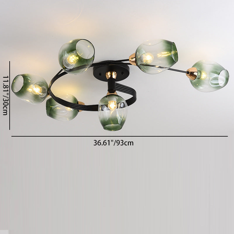 Contemporary Nordic Dome Glass Lampshade Semi-Flush Mount Ceiling Light - 4/6 Light for Living Room