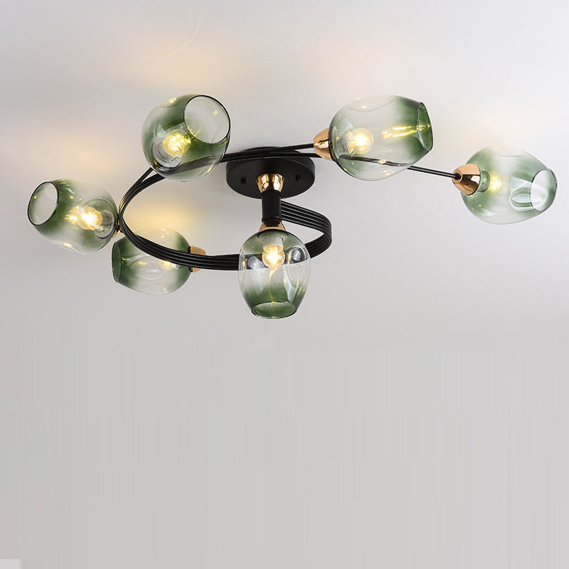 Contemporary Nordic Dome Glass Lampshade Semi-Flush Mount Ceiling Light - 4/6 Light for Living Room