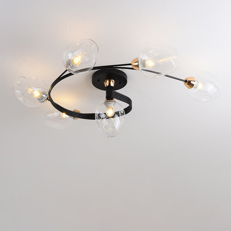 Contemporary Nordic Dome Glass Lampshade Semi-Flush Mount Ceiling Light - 4/6 Light for Living Room