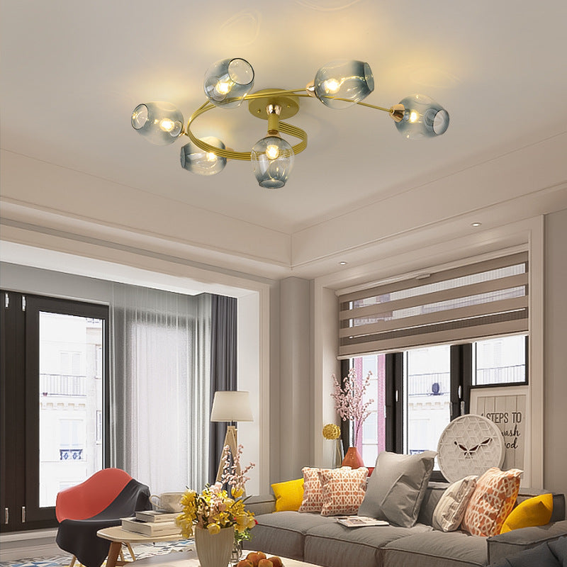 Contemporary Nordic Dome Glass Lampshade Semi-Flush Mount Ceiling Light - 4/6 Light for Living Room