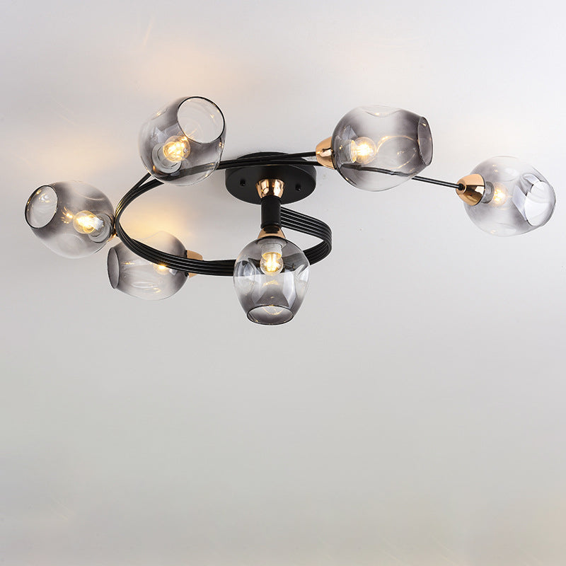 Contemporary Nordic Dome Glass Lampshade Semi-Flush Mount Ceiling Light - 4/6 Light for Living Room