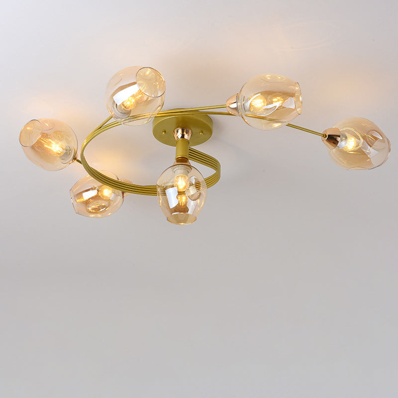 Contemporary Nordic Dome Glass Lampshade Semi-Flush Mount Ceiling Light - 4/6 Light for Living Room