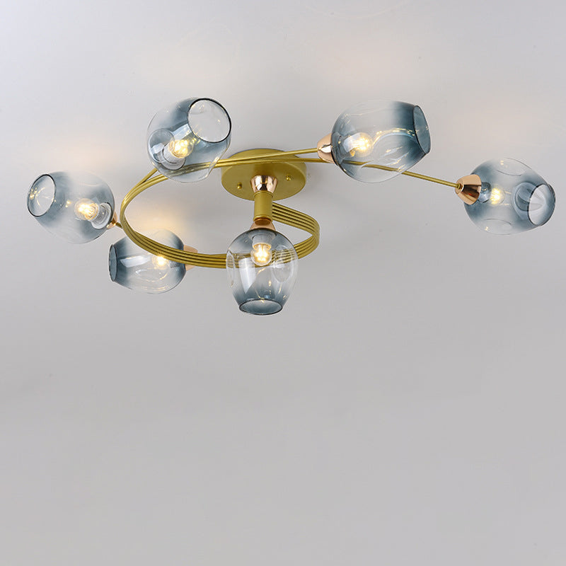 Contemporary Nordic Dome Glass Lampshade Semi-Flush Mount Ceiling Light - 4/6 Light for Living Room