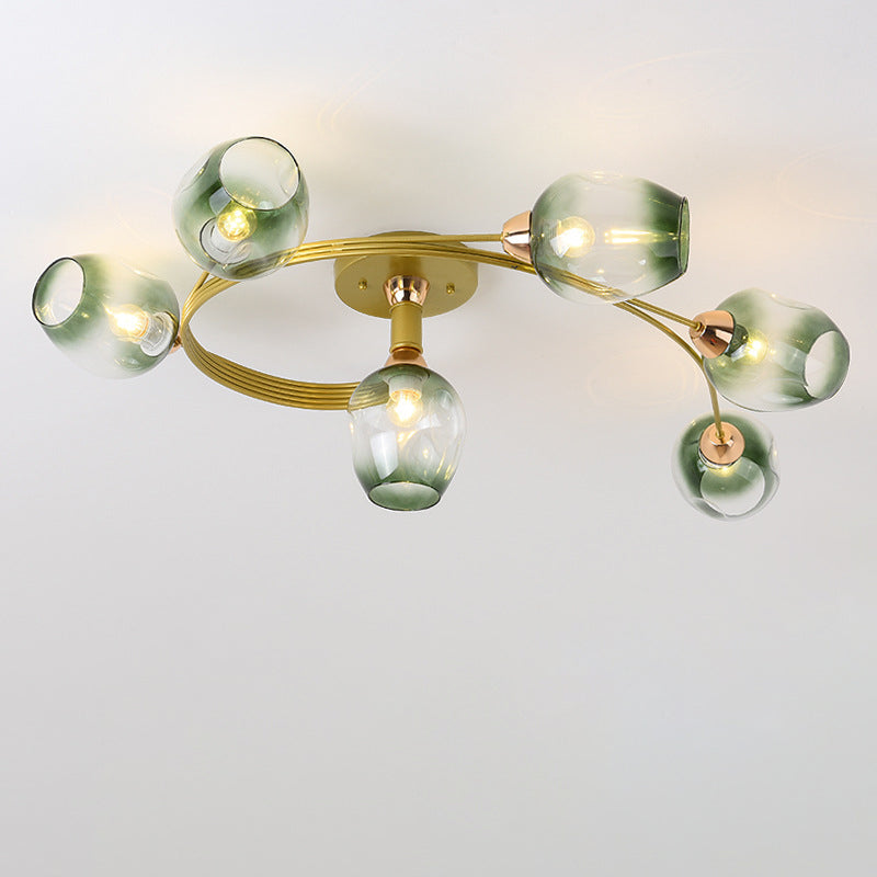 Contemporary Nordic Dome Glass Lampshade Semi-Flush Mount Ceiling Light - 4/6 Light for Living Room