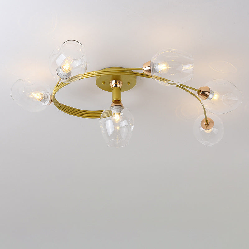 Contemporary Nordic Dome Glass Lampshade Semi-Flush Mount Ceiling Light - 4/6 Light for Living Room