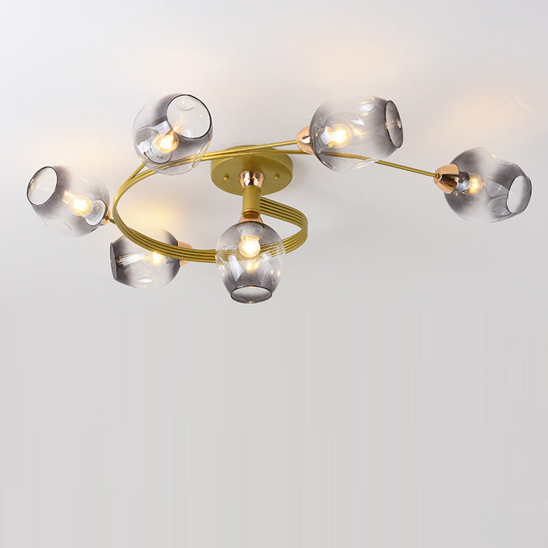 Contemporary Nordic Dome Glass Lampshade Semi-Flush Mount Ceiling Light - 4/6 Light for Living Room