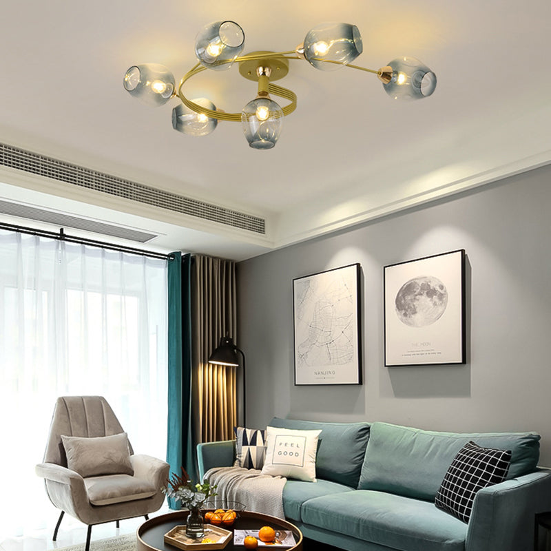 Contemporary Nordic Dome Glass Lampshade Semi-Flush Mount Ceiling Light - 4/6 Light for Living Room