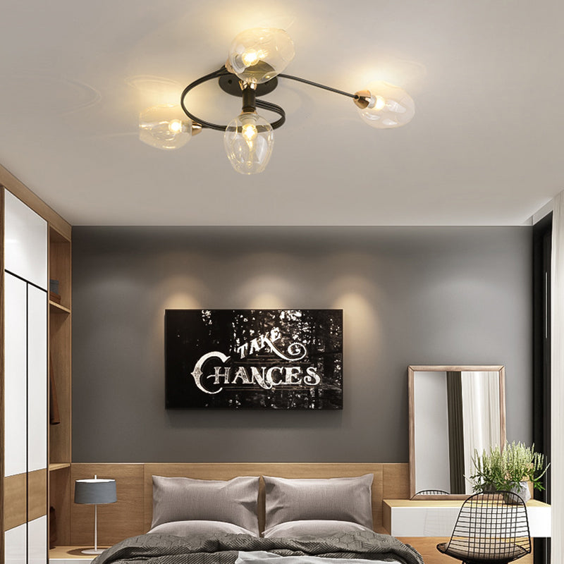 Contemporary Nordic Dome Glass Lampshade Semi-Flush Mount Ceiling Light - 4/6 Light for Living Room