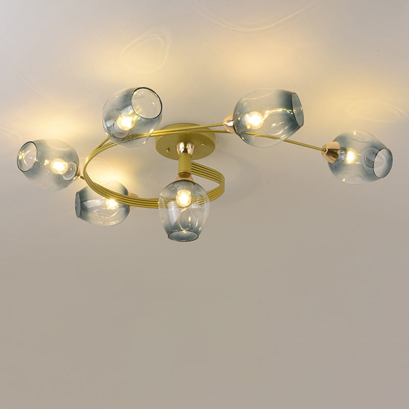 Contemporary Nordic Dome Glass Lampshade Semi-Flush Mount Ceiling Light - 4/6 Light for Living Room