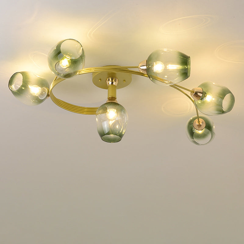 Contemporary Nordic Dome Glass Lampshade Semi-Flush Mount Ceiling Light - 4/6 Light for Living Room