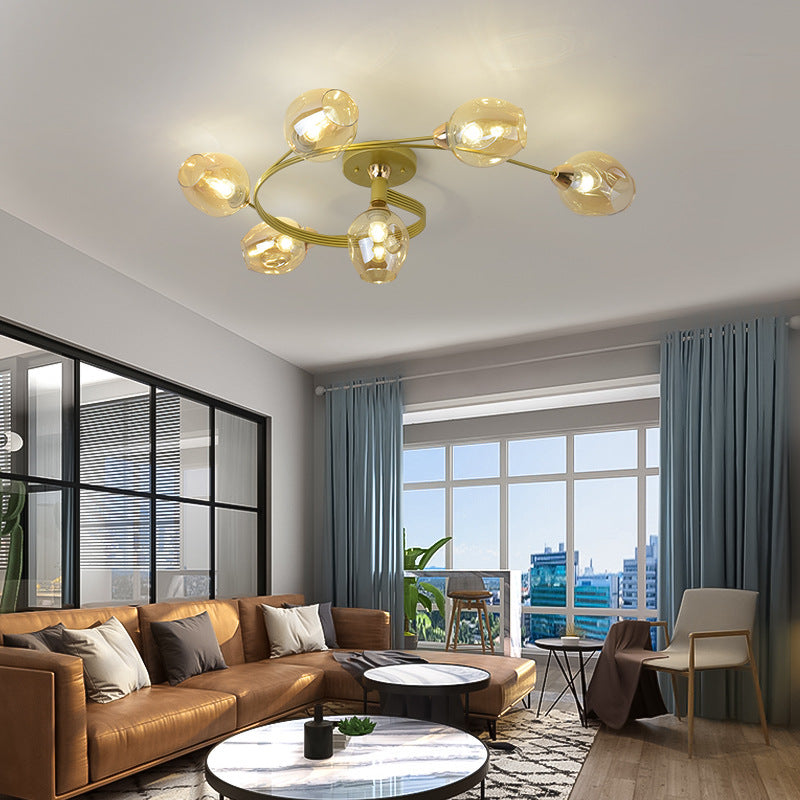 Contemporary Nordic Dome Glass Lampshade Semi-Flush Mount Ceiling Light - 4/6 Light for Living Room
