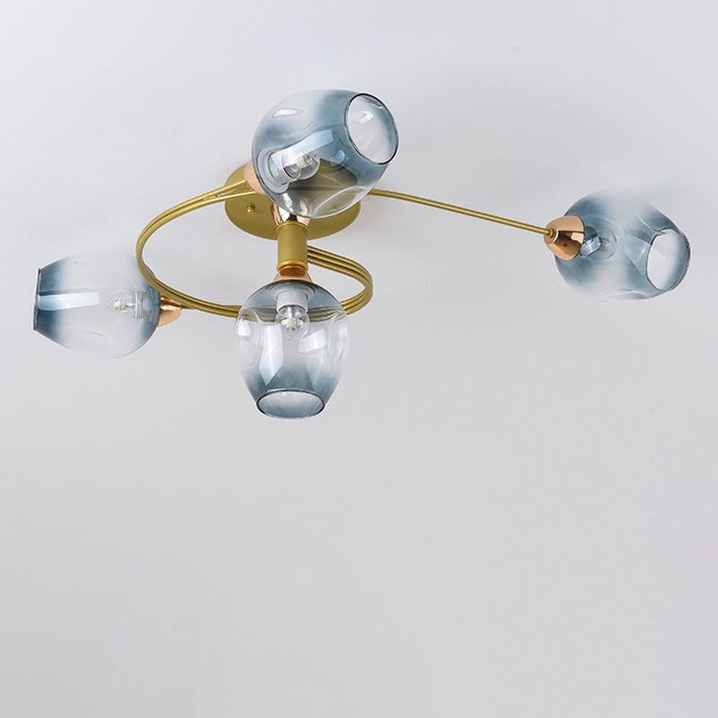 Contemporary Nordic Dome Glass Lampshade Semi-Flush Mount Ceiling Light - 4/6 Light for Living Room