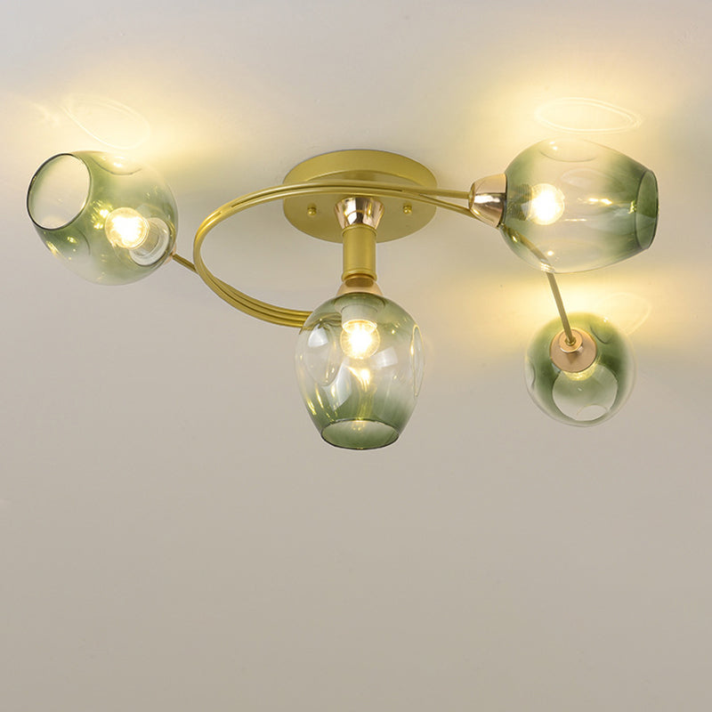 Contemporary Nordic Dome Glass Lampshade Semi-Flush Mount Ceiling Light - 4/6 Light for Living Room