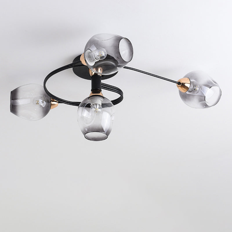 Contemporary Nordic Dome Glass Lampshade Semi-Flush Mount Ceiling Light - 4/6 Light for Living Room