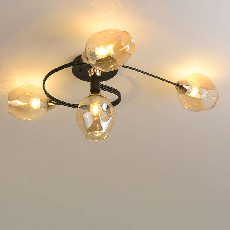 Contemporary Nordic Dome Glass Lampshade Semi-Flush Mount Ceiling Light - 4/6 Light for Living Room