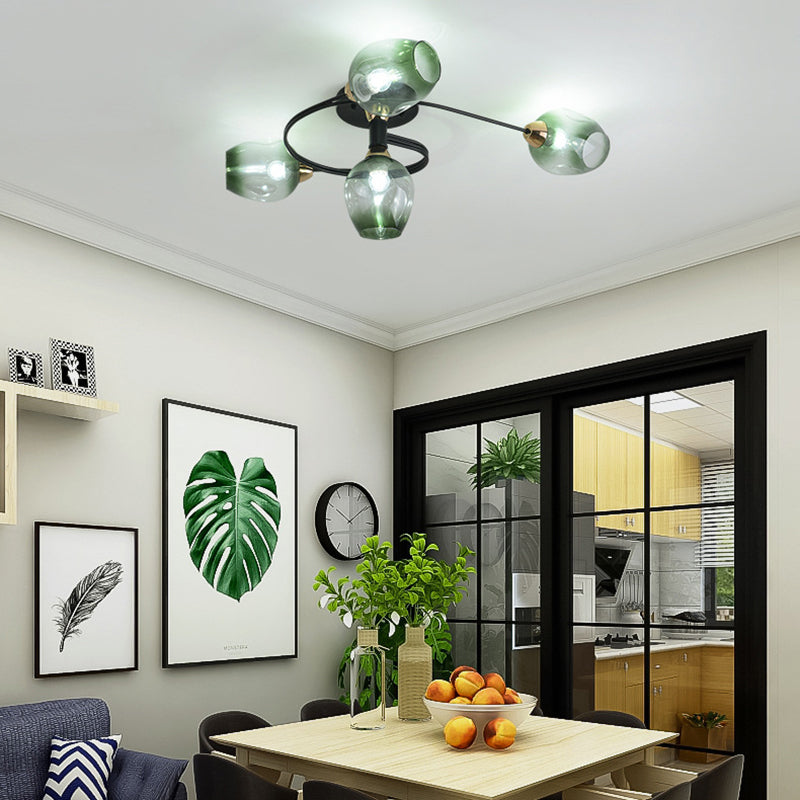 Contemporary Nordic Dome Glass Lampshade Semi-Flush Mount Ceiling Light - 4/6 Light for Living Room