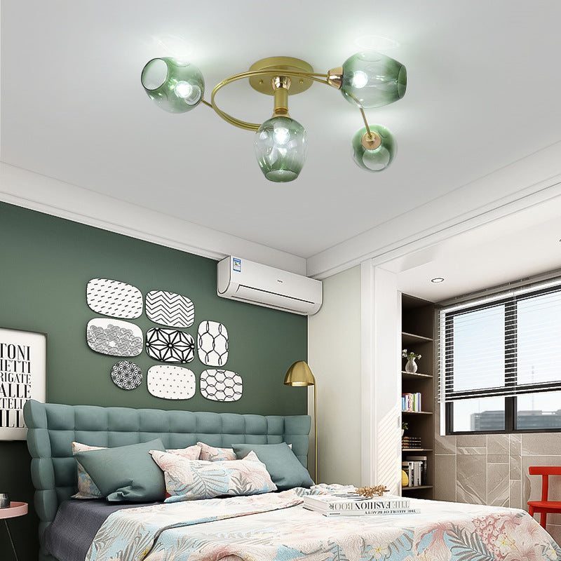 Contemporary Nordic Dome Glass Lampshade Semi-Flush Mount Ceiling Light - 4/6 Light for Living Room