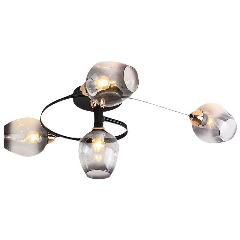 Contemporary Nordic Dome Glass Lampshade Semi-Flush Mount Ceiling Light - 4/6 Light for Living Room