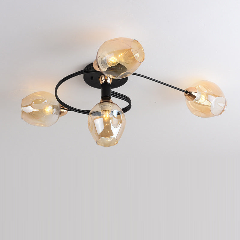 Contemporary Nordic Dome Glass Lampshade Semi-Flush Mount Ceiling Light - 4/6 Light for Living Room