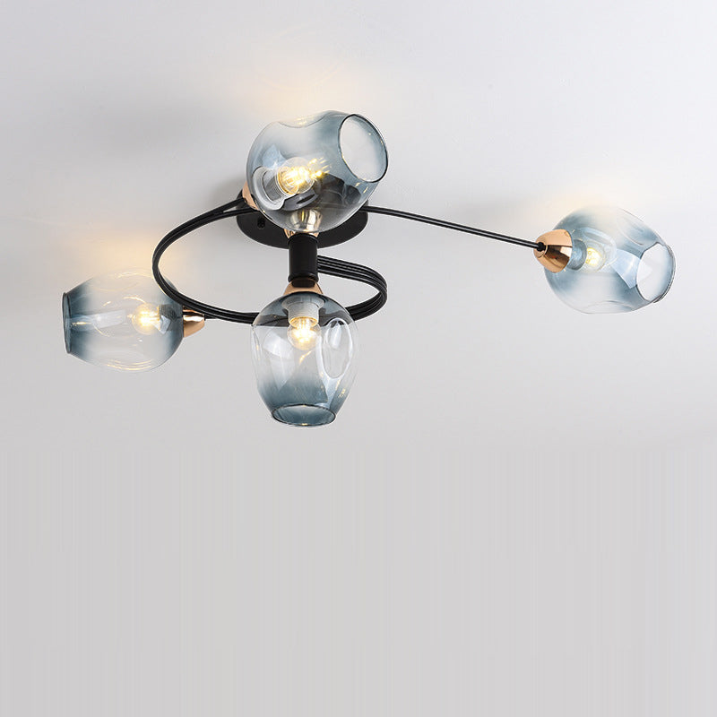 Contemporary Nordic Dome Glass Lampshade Semi-Flush Mount Ceiling Light - 4/6 Light for Living Room