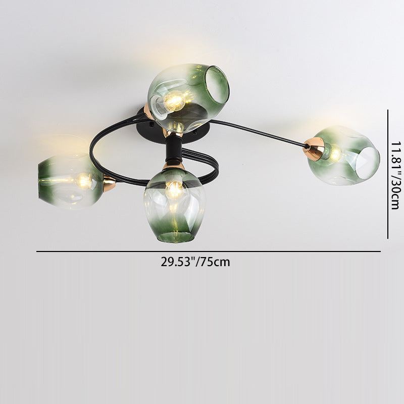 Contemporary Nordic Dome Glass Lampshade Semi-Flush Mount Ceiling Light - 4/6 Light for Living Room