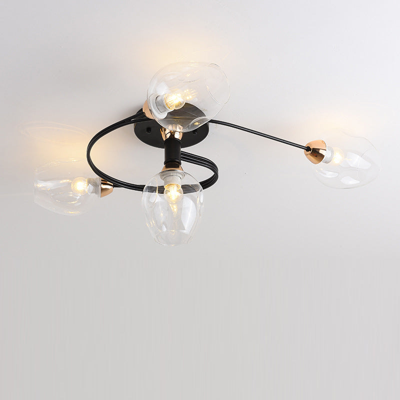Contemporary Nordic Dome Glass Lampshade Semi-Flush Mount Ceiling Light - 4/6 Light for Living Room