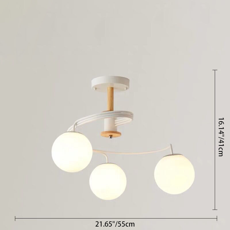 Contemporary Nordic Dome Chandelier - 3/5-Light Curved Design in Iron, Solid Wood, and Glass for Dining Room