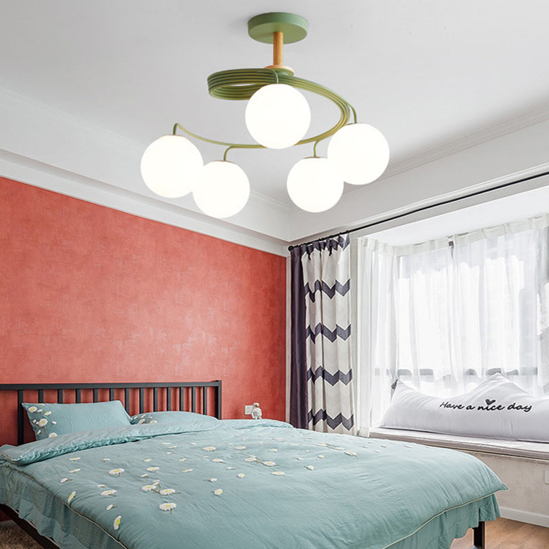 Contemporary Nordic Dome Chandelier - 3/5-Light Curved Design in Iron, Solid Wood, and Glass for Dining Room