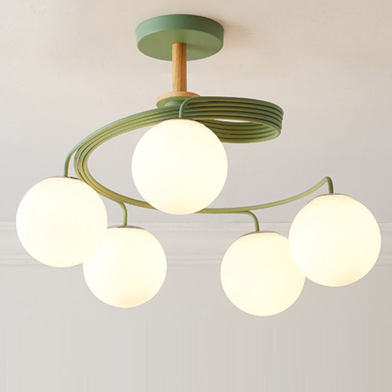 Contemporary Nordic Dome Chandelier - 3/5-Light Curved Design in Iron, Solid Wood, and Glass for Dining Room