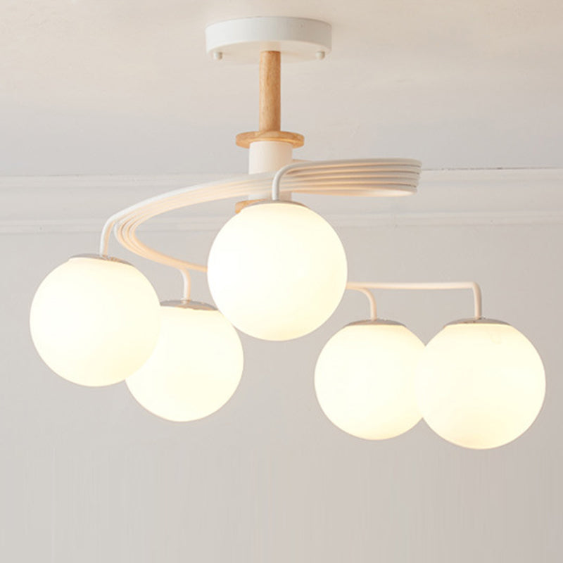 Contemporary Nordic Dome Chandelier - 3/5-Light Curved Design in Iron, Solid Wood, and Glass for Dining Room
