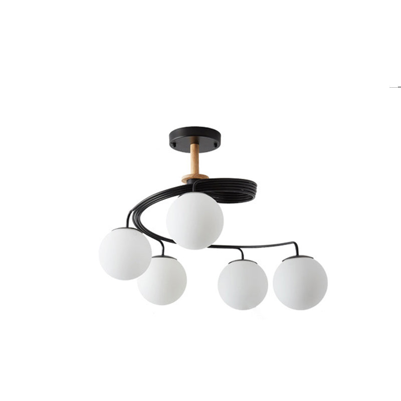 Contemporary Nordic Dome Chandelier - 3/5-Light Curved Design in Iron, Solid Wood, and Glass for Dining Room