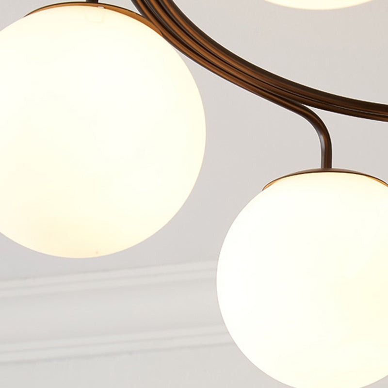 Contemporary Nordic Dome Chandelier - 3/5-Light Curved Design in Iron, Solid Wood, and Glass for Dining Room