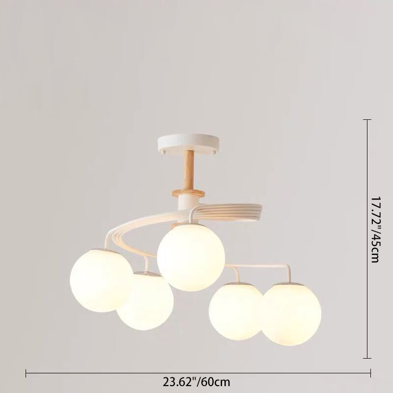 Contemporary Nordic Dome Chandelier - 3/5-Light Curved Design in Iron, Solid Wood, and Glass for Dining Room