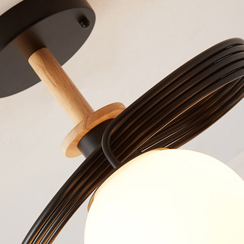 Contemporary Nordic Dome Chandelier - 3/5-Light Curved Design in Iron, Solid Wood, and Glass for Dining Room