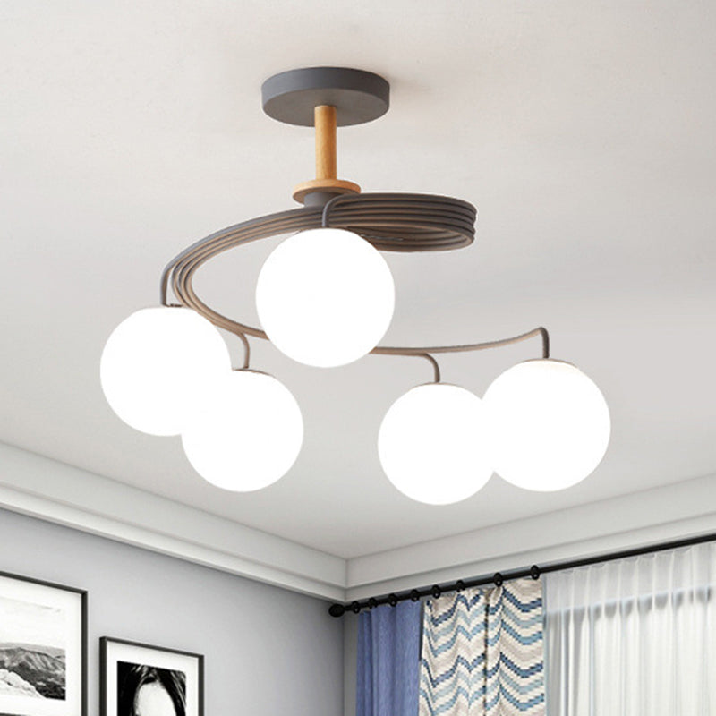 Contemporary Nordic Dome Chandelier - 3/5-Light Curved Design in Iron, Solid Wood, and Glass for Dining Room