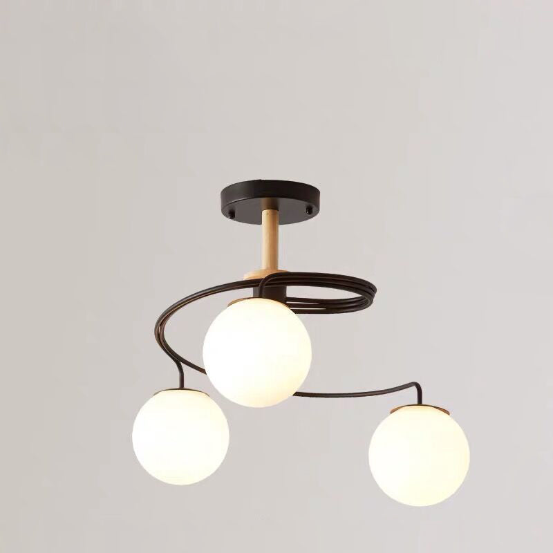 Contemporary Nordic Dome Chandelier - 3/5-Light Curved Design in Iron, Solid Wood, and Glass for Dining Room