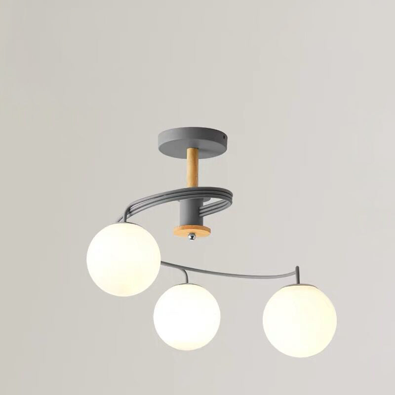 Contemporary Nordic Dome Chandelier - 3/5-Light Curved Design in Iron, Solid Wood, and Glass for Dining Room