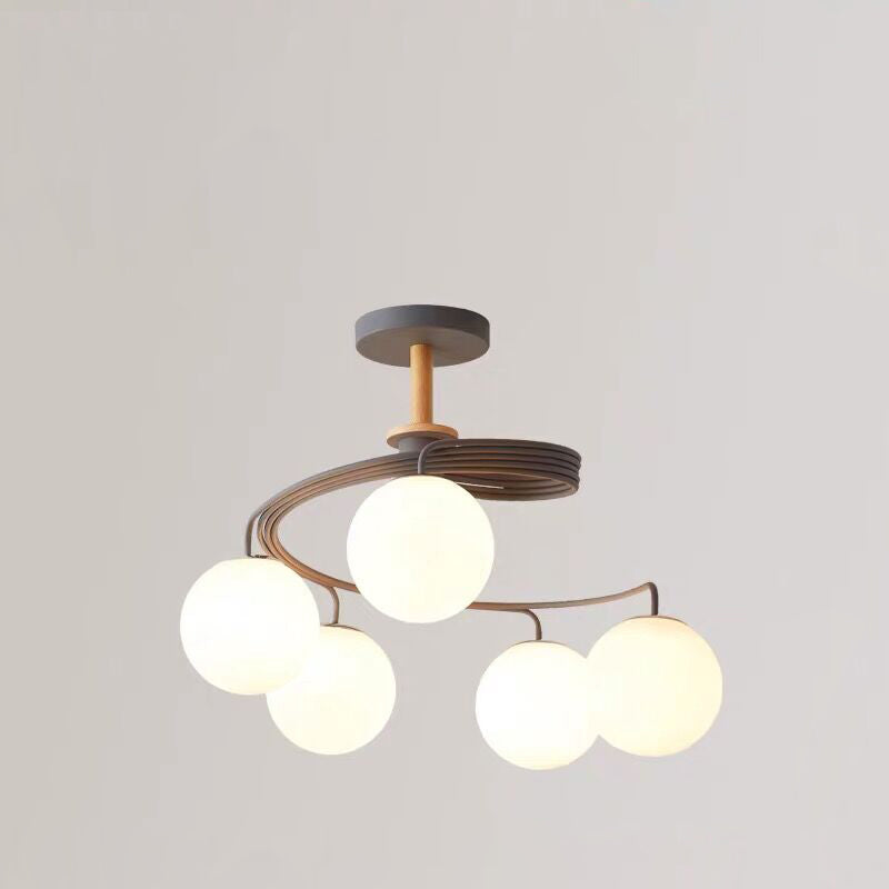 Contemporary Nordic Dome Chandelier - 3/5-Light Curved Design in Iron, Solid Wood, and Glass for Dining Room