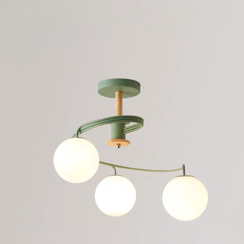 Contemporary Nordic Dome Chandelier - 3/5-Light Curved Design in Iron, Solid Wood, and Glass for Dining Room
