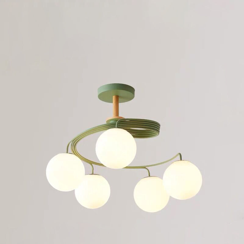 Contemporary Nordic Dome Chandelier - 3/5-Light Curved Design in Iron, Solid Wood, and Glass for Dining Room
