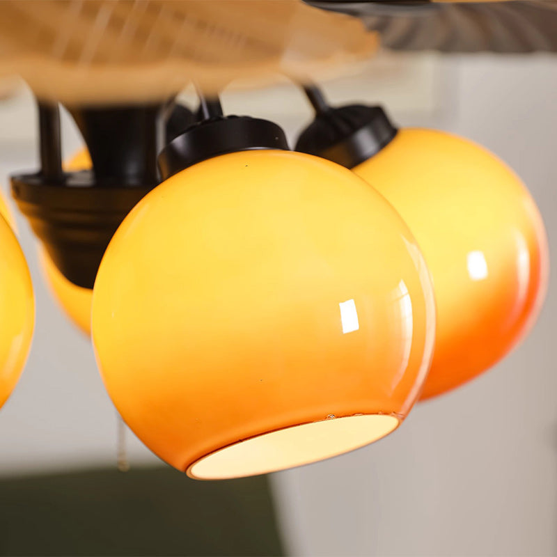 Traditional French Banana Leaves Ceiling Fan Light - Iron 5-Light Round Glass Shade for Living Room