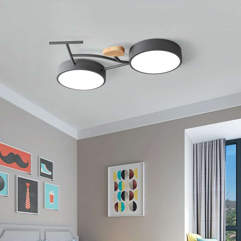 Contemporary Iron Wood Acrylic LED Flush Mount Ceiling Light for Bedroom